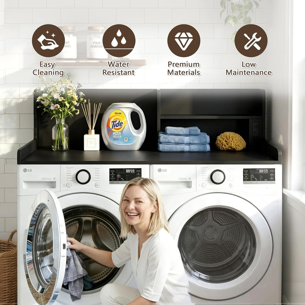 2-Tier Washer Dryer Countertop with Charging Station & Shelves, 54" ...