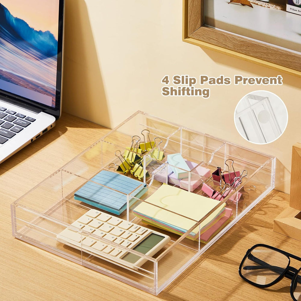 Briwooody 2 Pcs Acrylic Desk Drawer Organizer Maximum 12 x 18 x 2.1 Inch Expa...