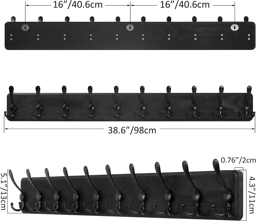 SKOLOO Coat Rack Wall Mounted - 38.3'' Long, Wooden, Heavy Duty, Rust...