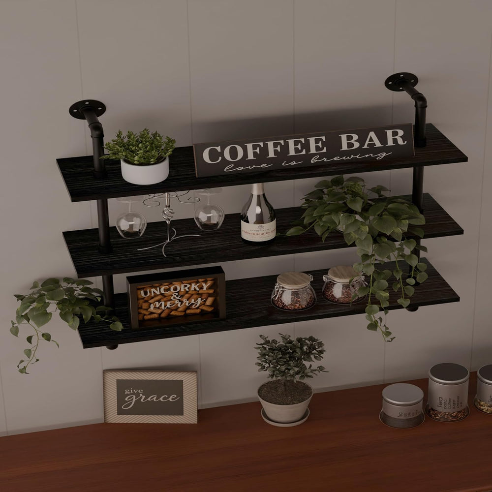 HDDFER Industrial Pipe Shelf Shelving Bookcase, Wall Mounted Rustic Bookshelf...