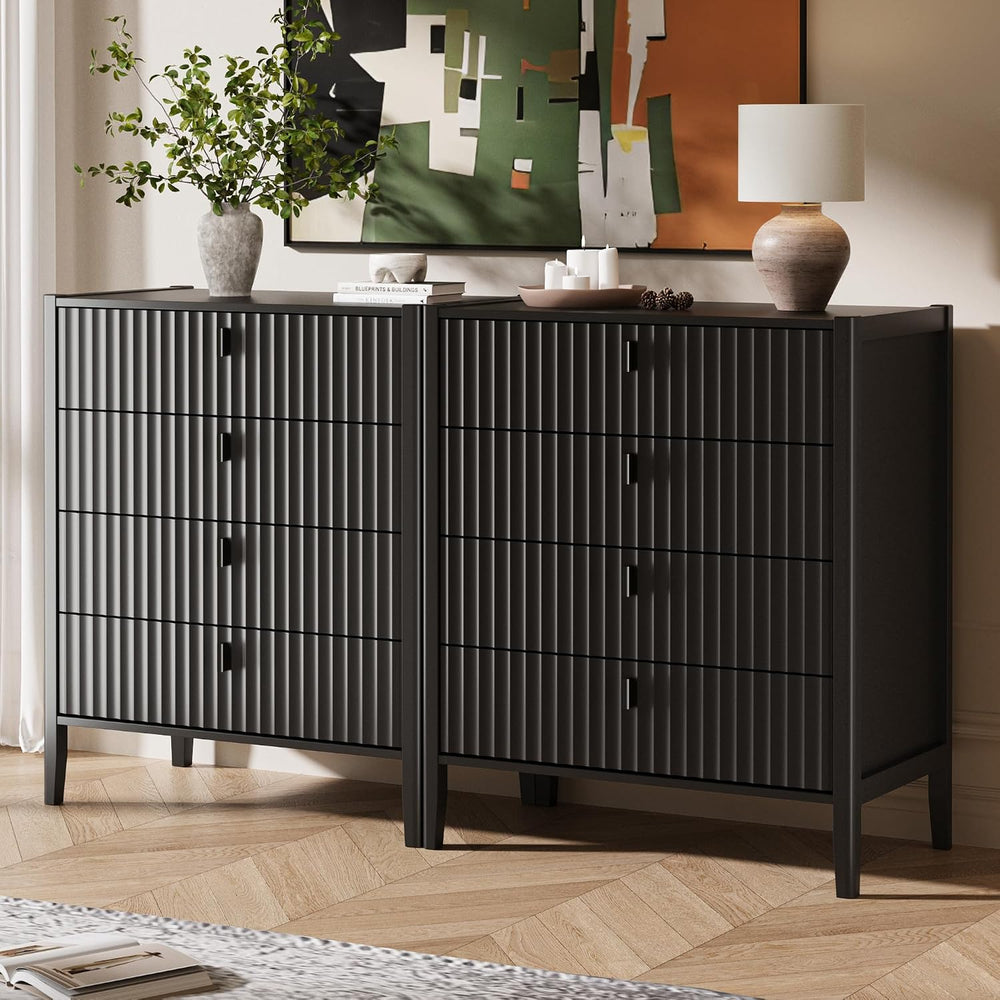 MAISONARIA Black 4 Drawer Dresser, Modern Chest of Drawers for Bedroom, Wood ...