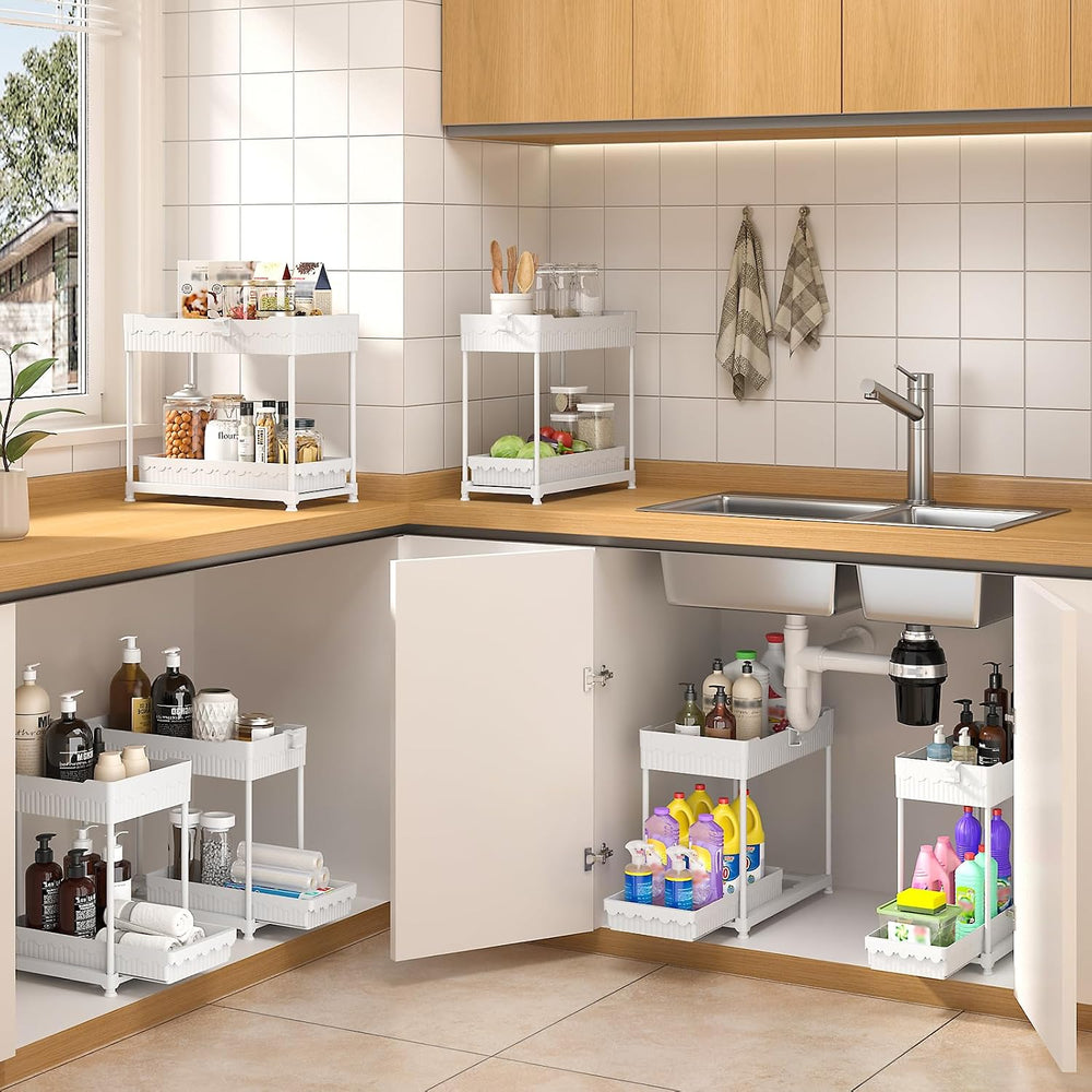 Sevenblue 4-Pack 2-Tier Under Sink Organizer with Pull Out Drawers