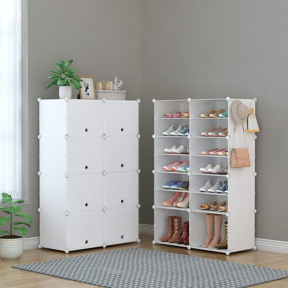 HOMIDEC Shoe Rack Organizer 32 Pair Modular Shoe Storage Cabinet for Closet
