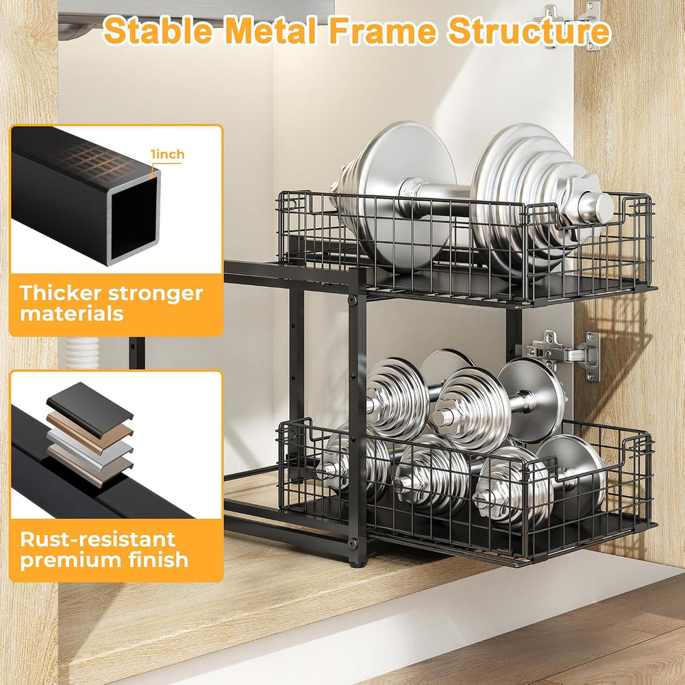 Under Sink Organizer, 2-Tier Pull Out Cabinet Organizer, Kitchen Bathroom Org...