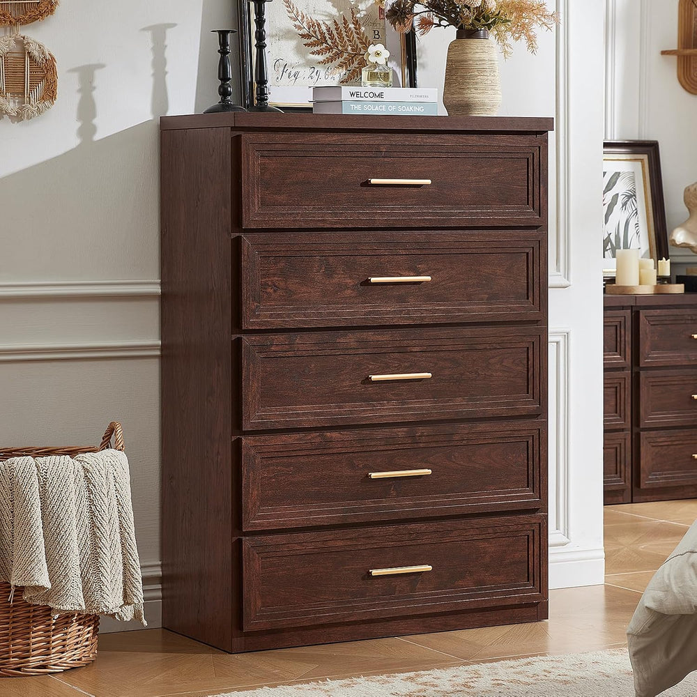 RWYHG Dresser for Bedroom 5 Drawer 45" Tall with Gold Handle Closet Storage