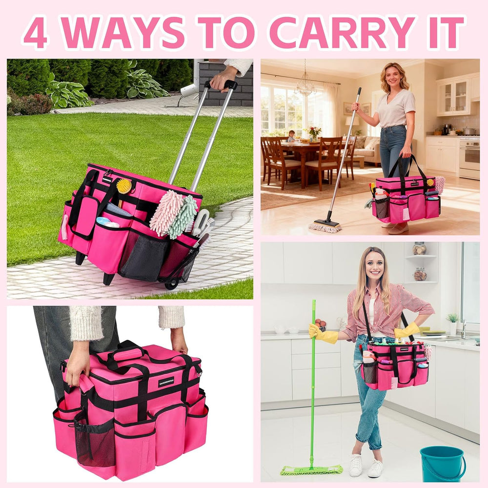 Large Rolling Cleaning Caddy Bag, Cleaning Caddy with Wheels with Detachable ...