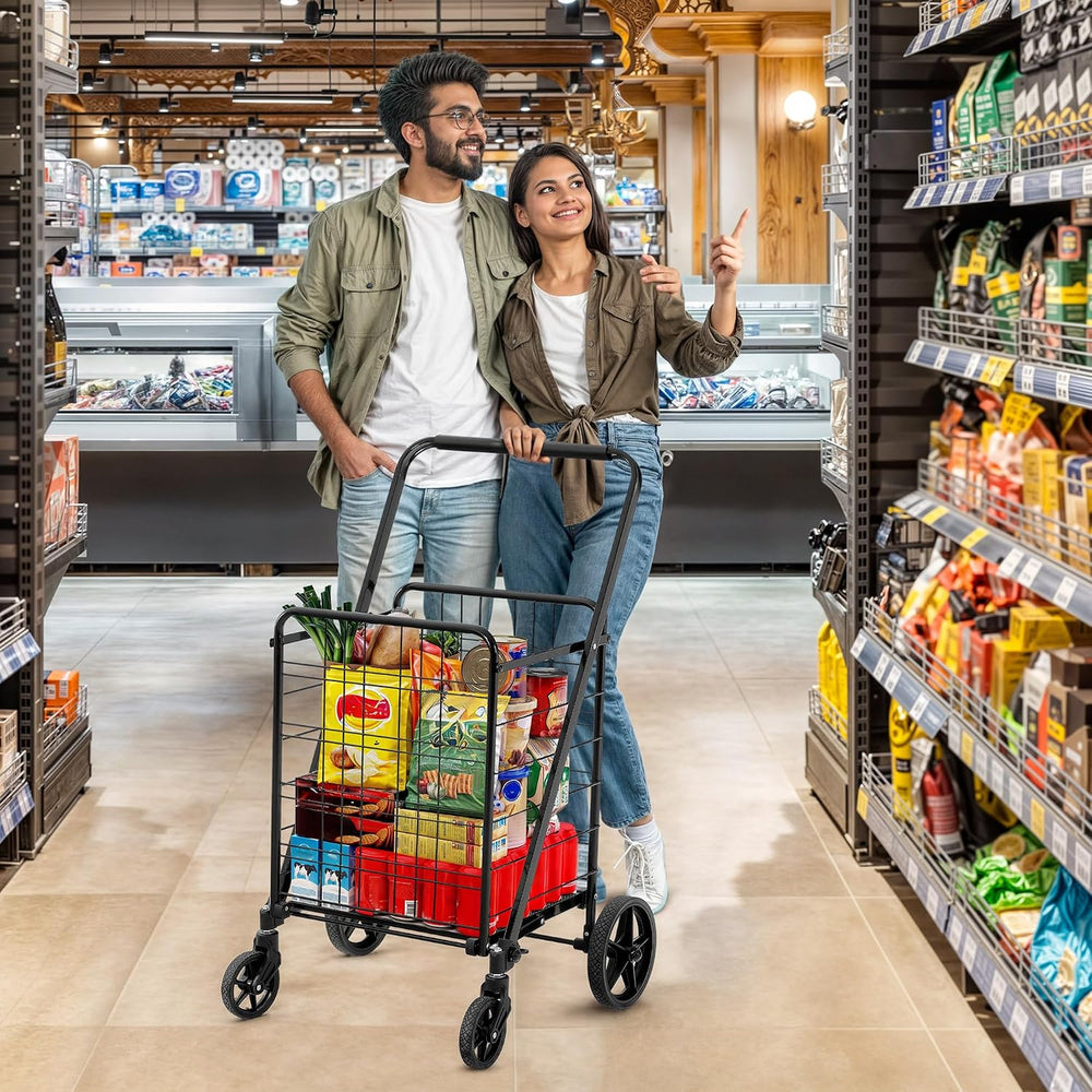 YITAHOME Utility Foldable Shopping Cart with Wheels, Large Reinforced Mesh Bo...