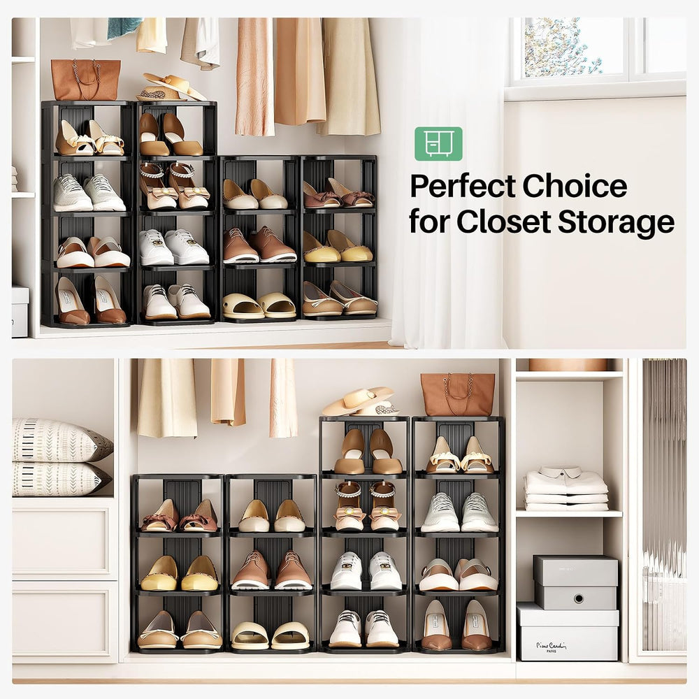 Kitstorack Stackable 16-Tier Shoe Rack for Closet & Entrance - Tall, Narr...