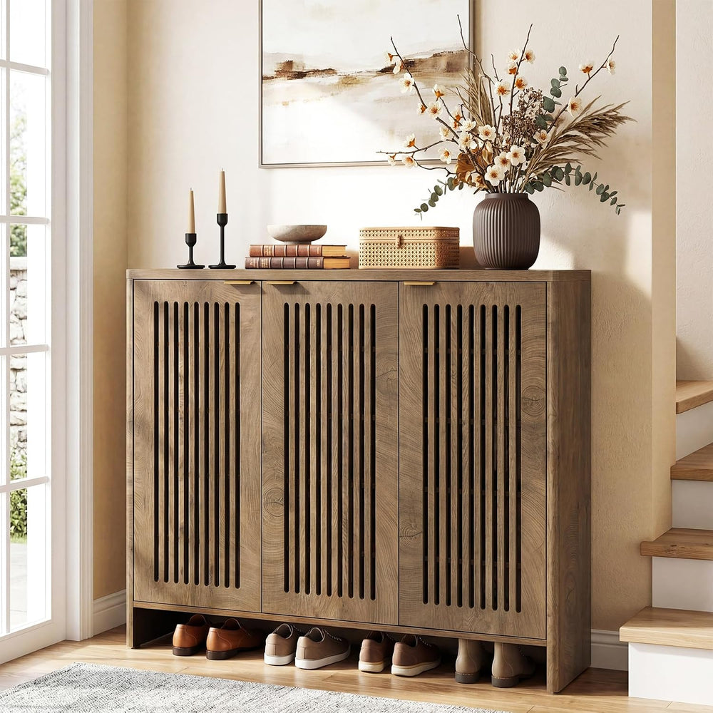 Tribesigns 5-Tier Shoe Cabinet with 3 Doors, Wooden 30 Pairs Shoe Storage Cab...