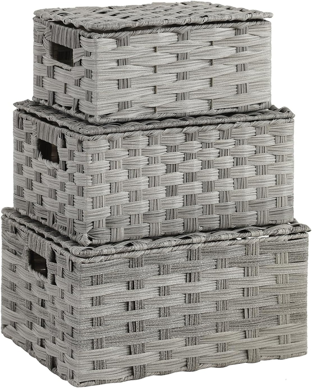 YMhoart Woven Storage Bins With Lids Shelf Baskets Wicker Organizing Rattan B...