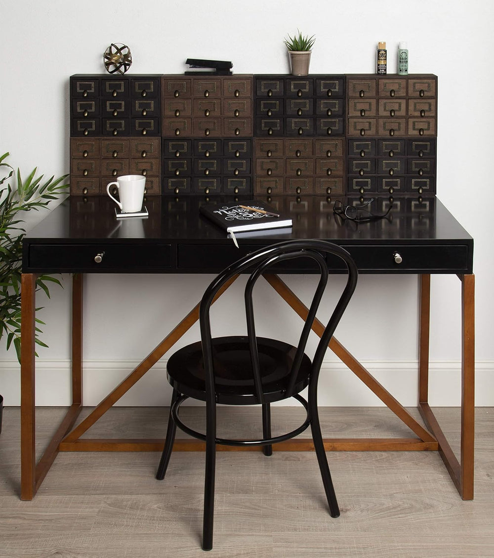 Kate and Laurel Apothecary Wood Desk Drawer Set, 9 Drawers, Rustic Black