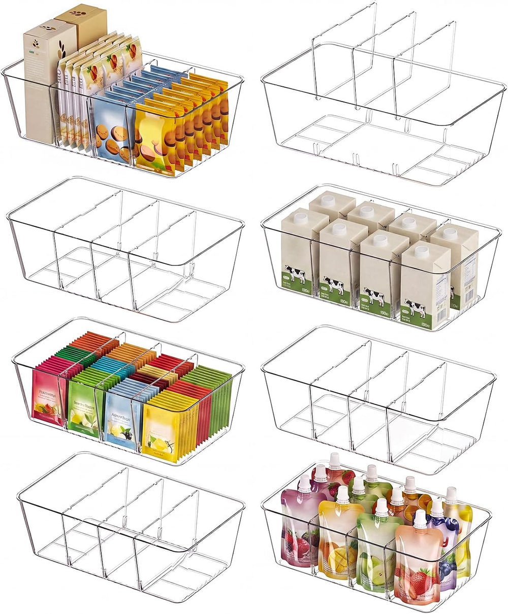 8 Pack Pantry Organization and Storage Bins with Removable Dividers