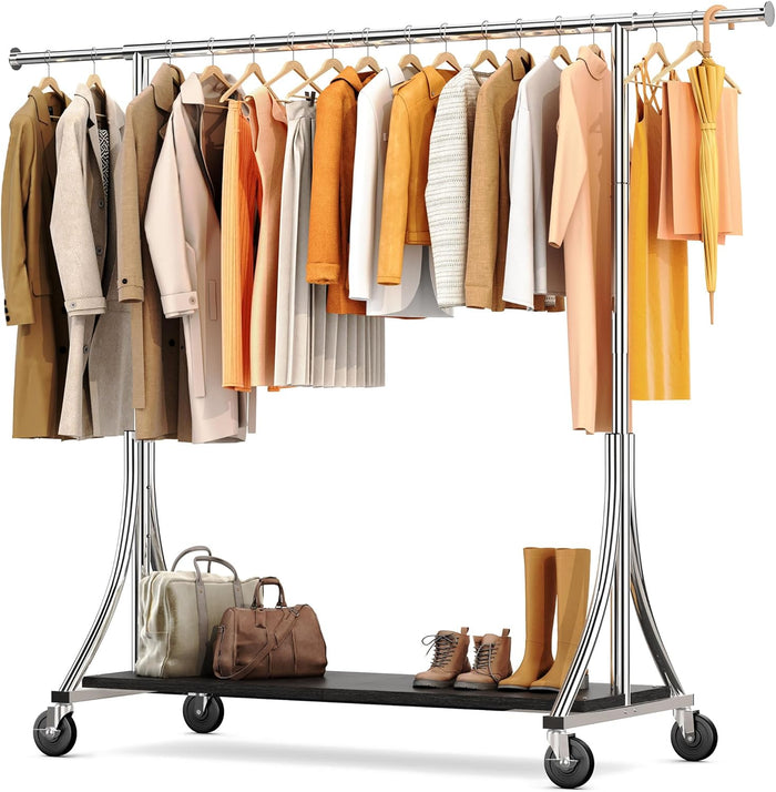 HOKEEPER Clothes Rack with Wood Shelves Load 500LBS Height Adjustable