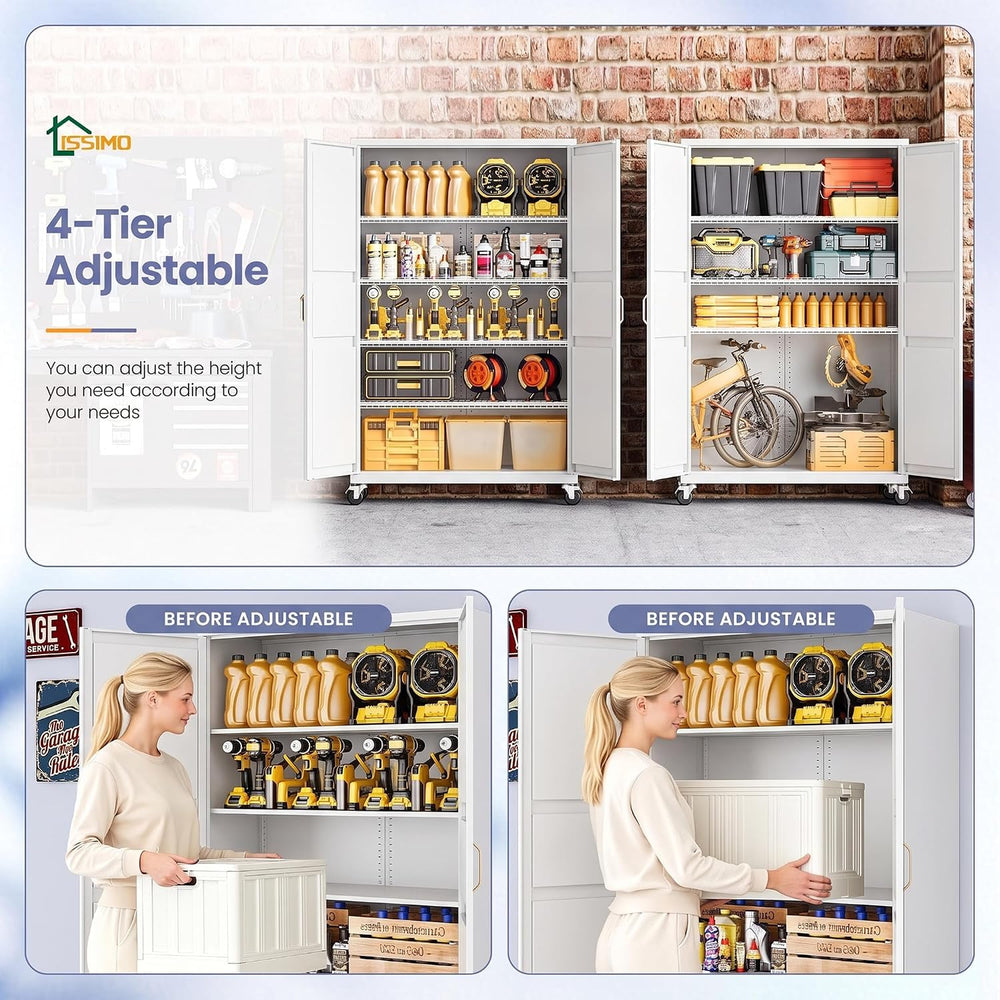 Metal Garage Storage Cabinet with Wheels, Wide & Deep Storage Cabinet wit...