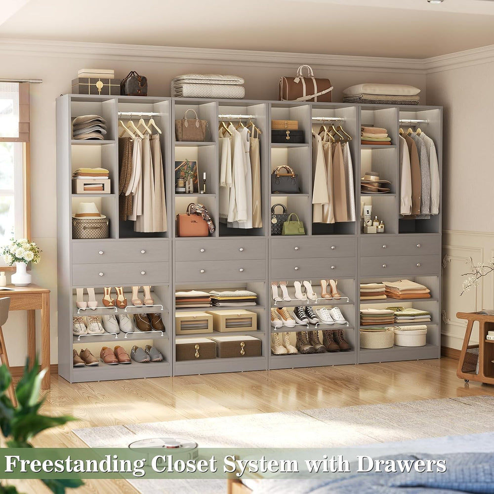 Besiost Closet System, 112"/9.3 FT Closet Organizer System with 8 Drawer...