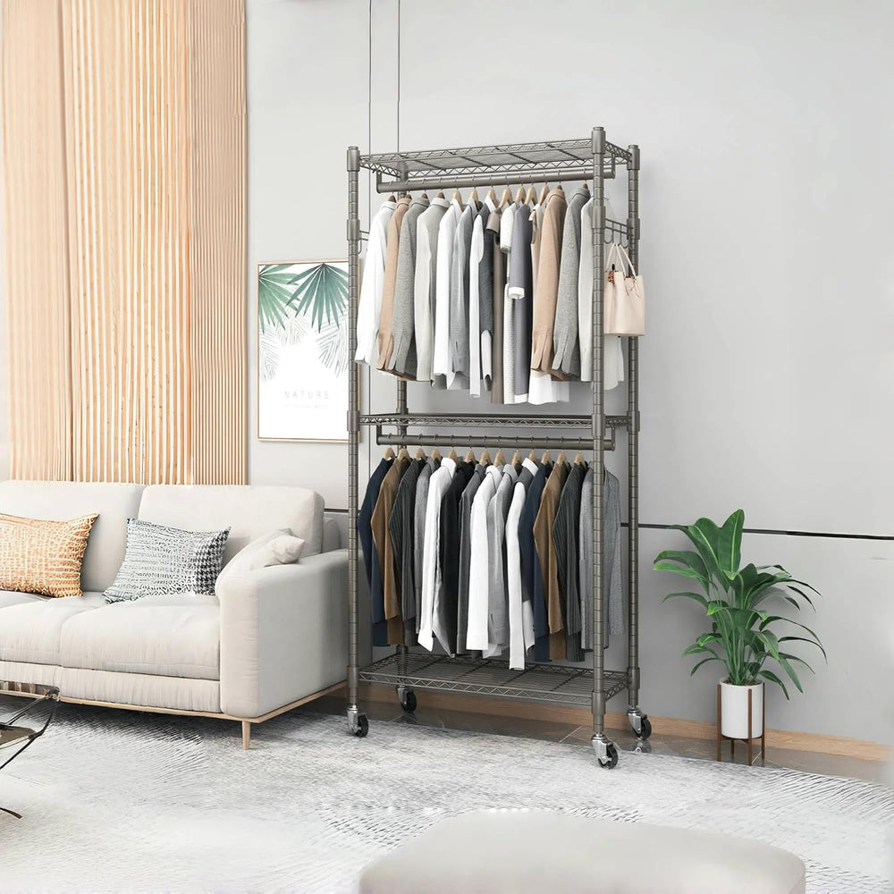 BATHWA Clothes Rack Rolling Narrow 2 tier Garment Rack for Hanging Clothes, S...