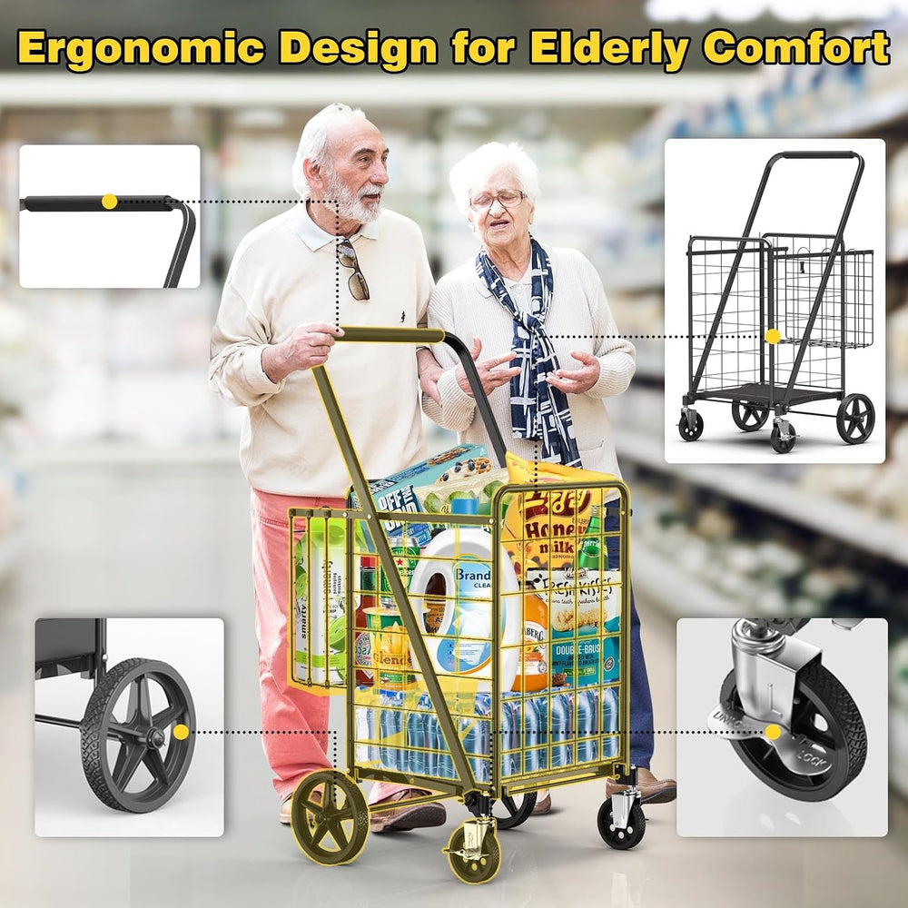 4.5 Cu Ft Folding Shopping Cart with 360° Braked Swivel Wheels