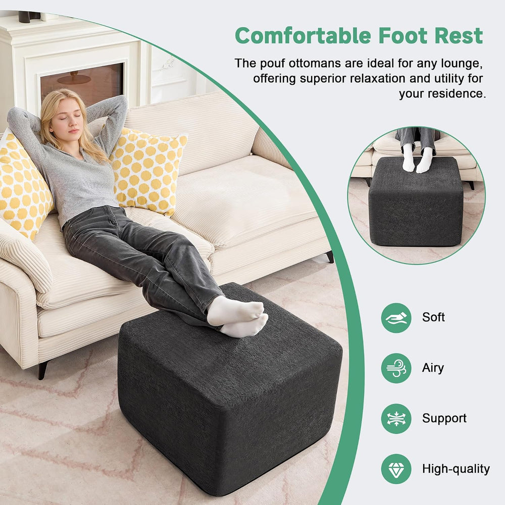 23.6'' Square Pouf Boneless Ottoman Foot Rest with High-Rebound Solid...