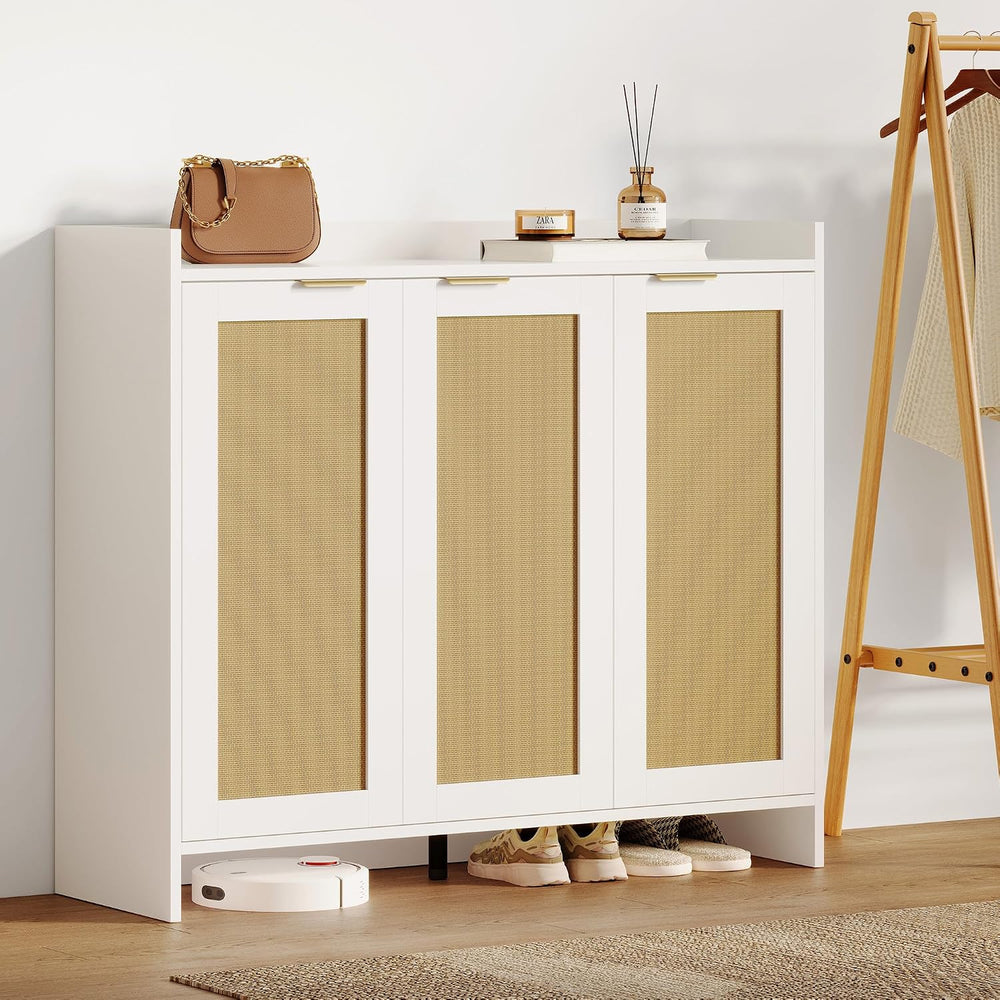 Shoe Cabinet, 41" Tall Rattan Shoe Storage Organizer Cabinet, Adjustable...