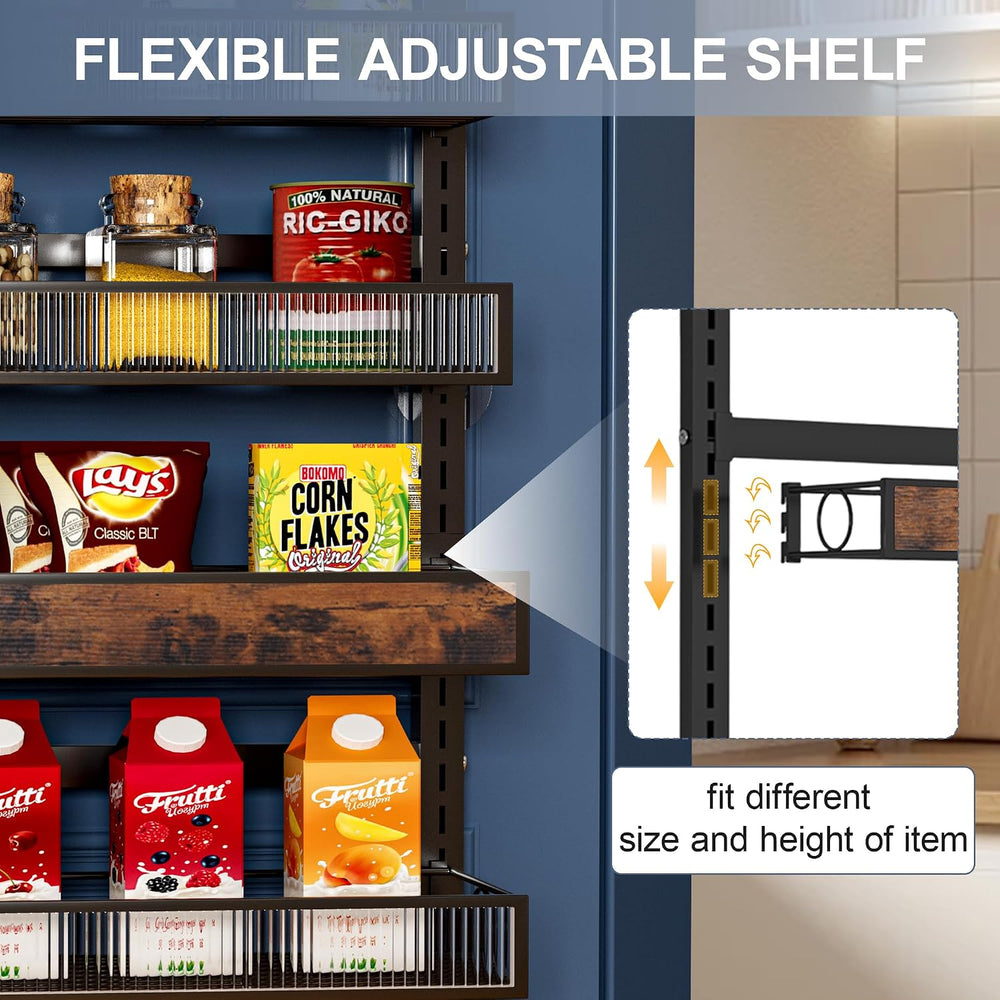 6 Tier Pantry Door Organizer Spice Rack, 2-IN-1 Wall Mount or Hanging Over Do...