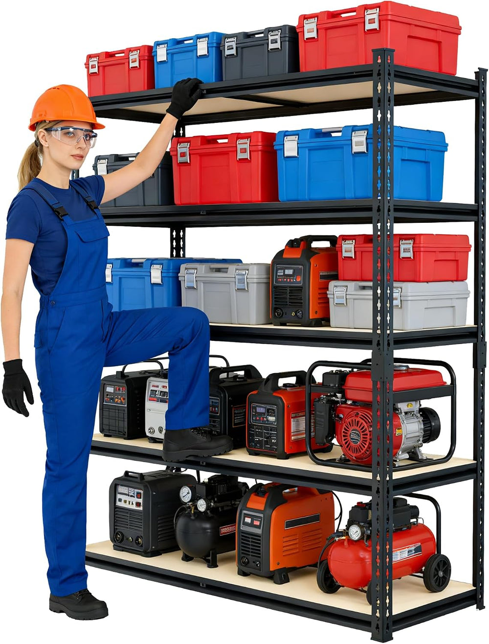 36.12"W: Father&I 5-Shelf-Storage-Rack Industrial Metal+Wood Garage/...