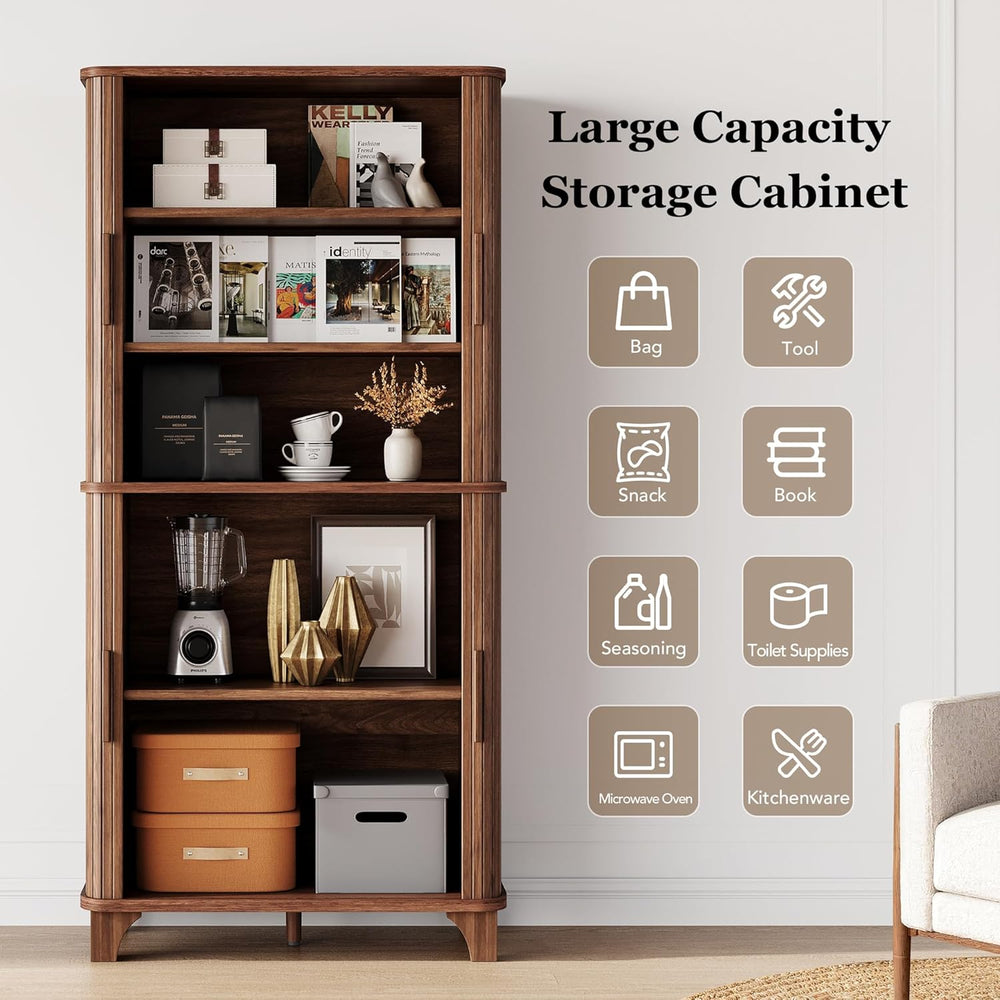 Decofy 69" Tall Kitchen Pantry Storage Cabinet with Sliding Door, Modern...