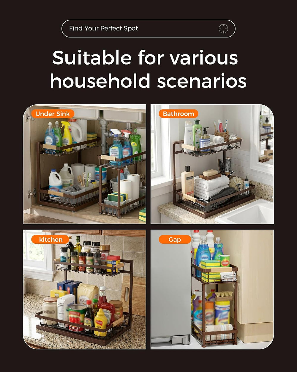 Sevenblue 2-Pack 2-Tier Height Adjustable Under Sink Organizer & Storage