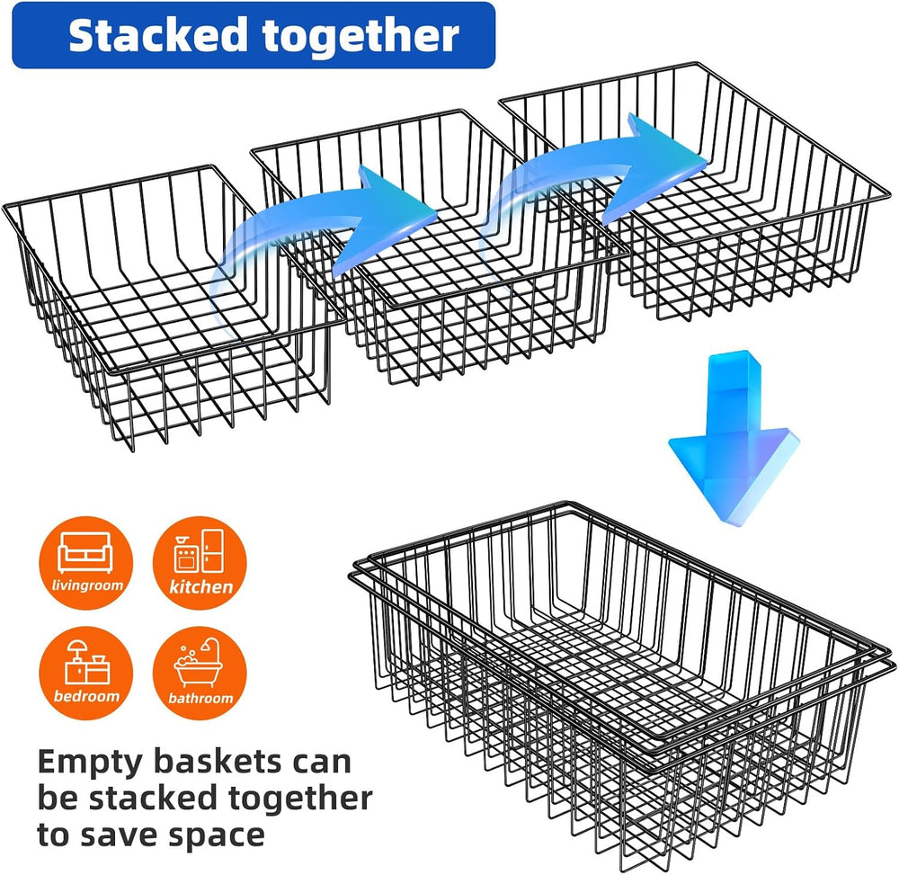 Simple Trending 12 Pack Extra Large Wire Storage Baskets, Black