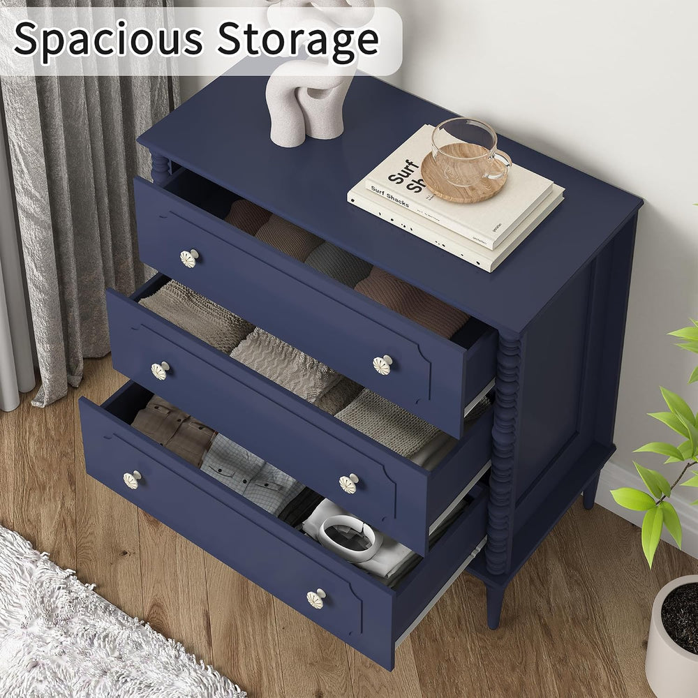 3 Drawer Dresser for Bedroom, 32" Wide Chest of Drawers, Blue