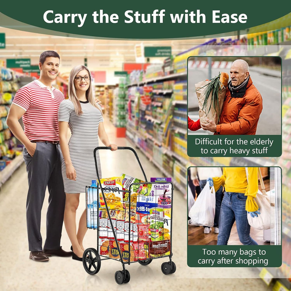 Goplus Jumbo Folding Shopping Cart with Rolling Swivel Wheels, Foldable Groce...