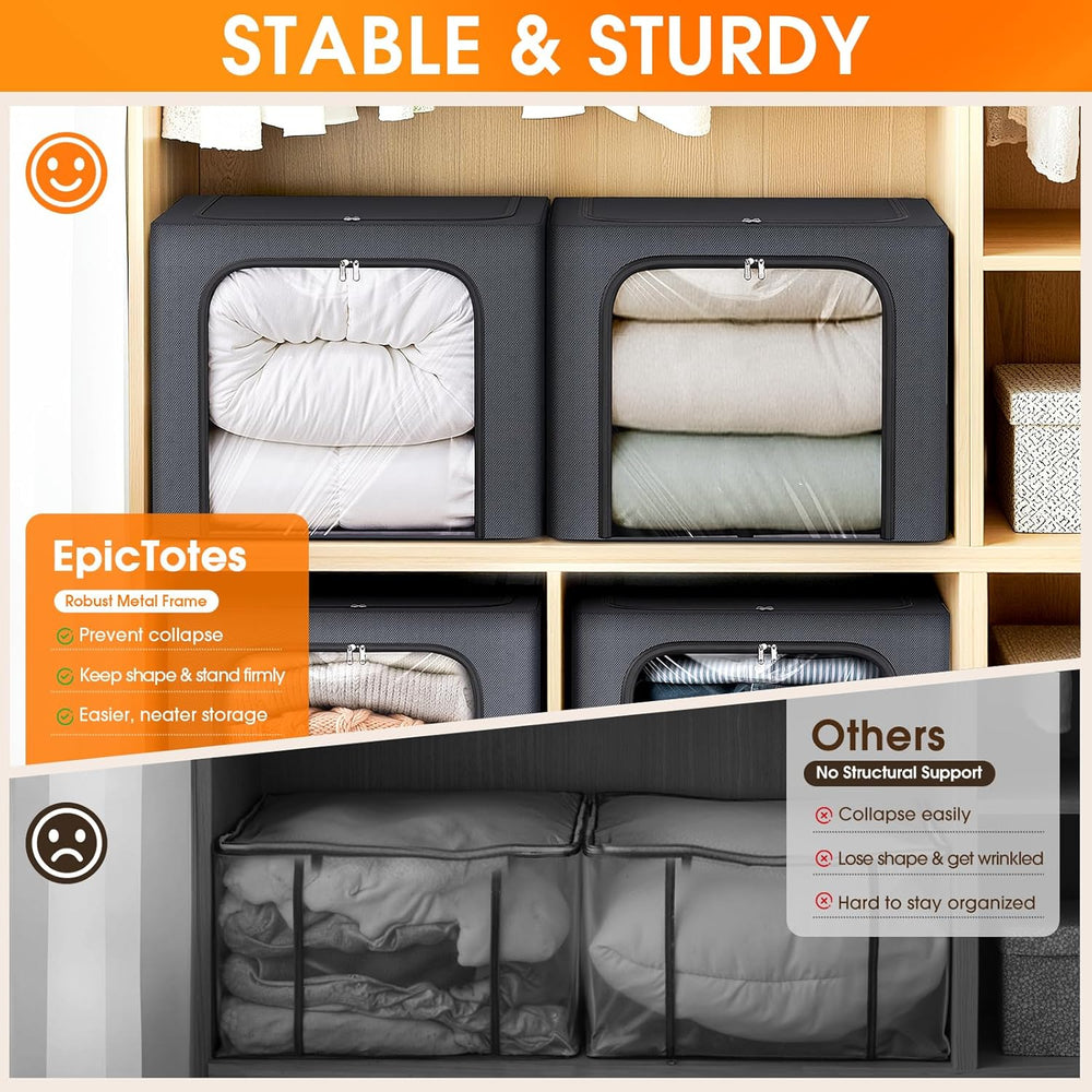 6 Pack Clothes Storage Bins with Metal Frame,40L Storage Bags Fabric Box Orga...