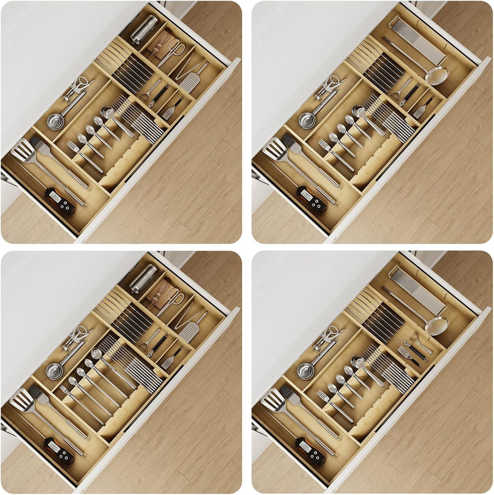 Bamboo Silverware Drawer Organizer, 17.72-29.53 Inch Expandable Large Kitchen...