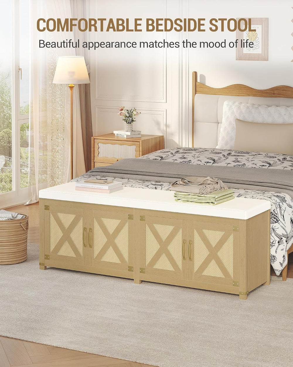 Hzuaneri 59" Shoe Storage Bench, with Soft Padded Seat Cushion & Doors