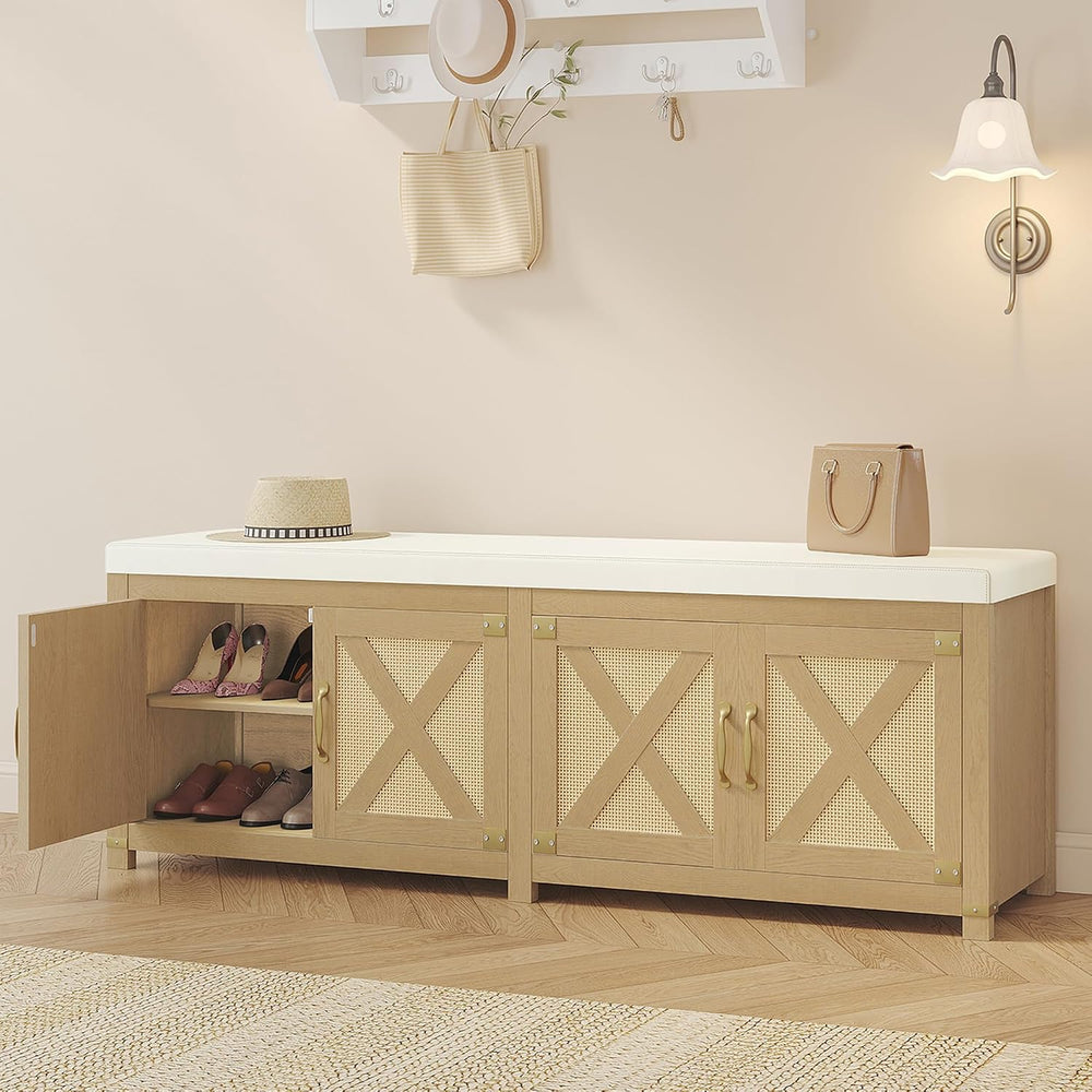 Hzuaneri 59" Shoe Storage Bench, with Soft Padded Seat Cushion & Doors