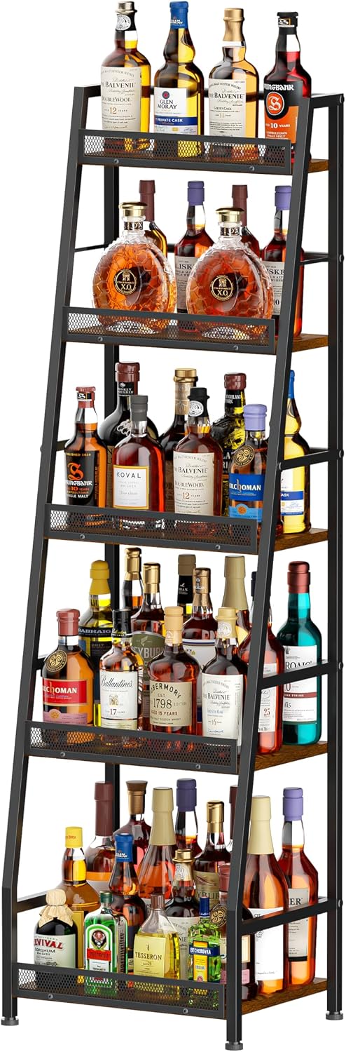5-Tier Trapezoid Liquor Cabinet for Home Bar,Large-Capacity Liquor Stand