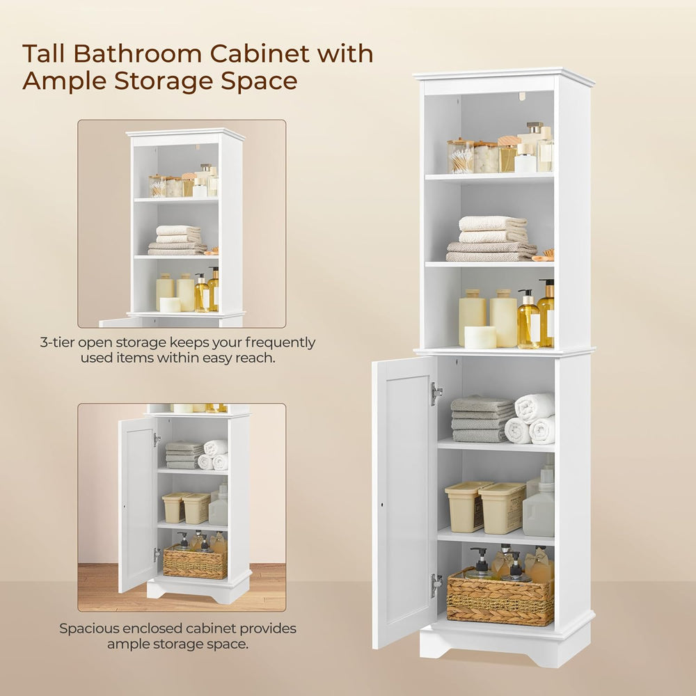 Yaheetech Tall Narrow Bathroom Storage Cabinet with Door and Shelves, White