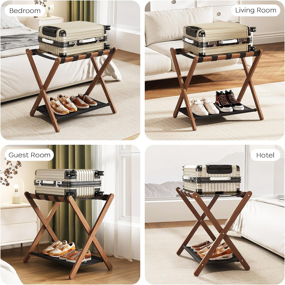 Fully Assembled Walnut Luggage Racks Set of 2, Bamboo 26.77" Luggage Rac...