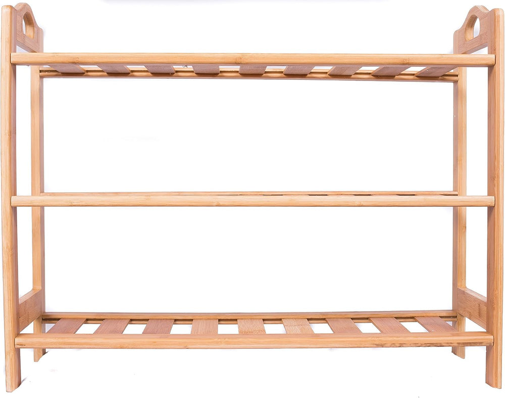 BIRDROCK HOME 3 Tier Free Standing Shoe Rack with Handles | Bamboo | Wood | C...
