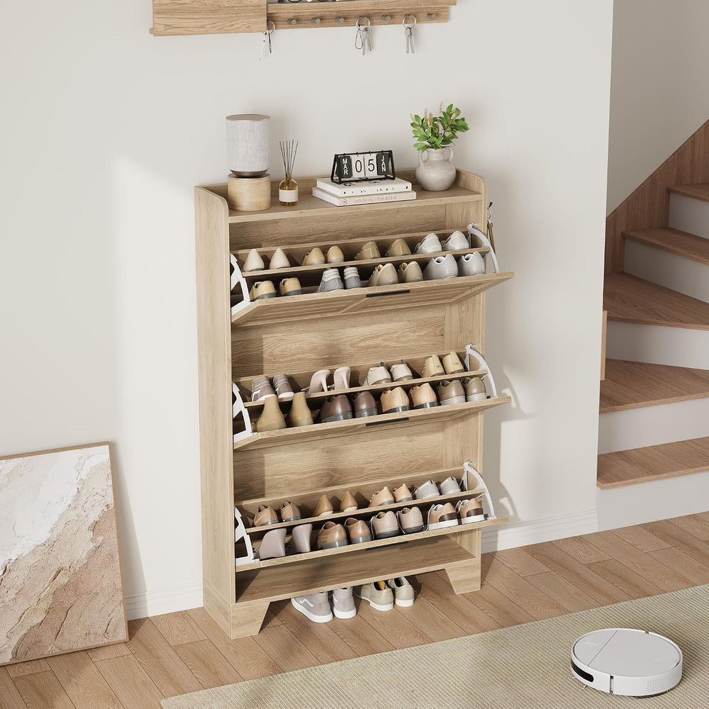 GarveeHome Shoe Cabinet Storage for Entryway, Narrow Shoe Cabinet, Oak