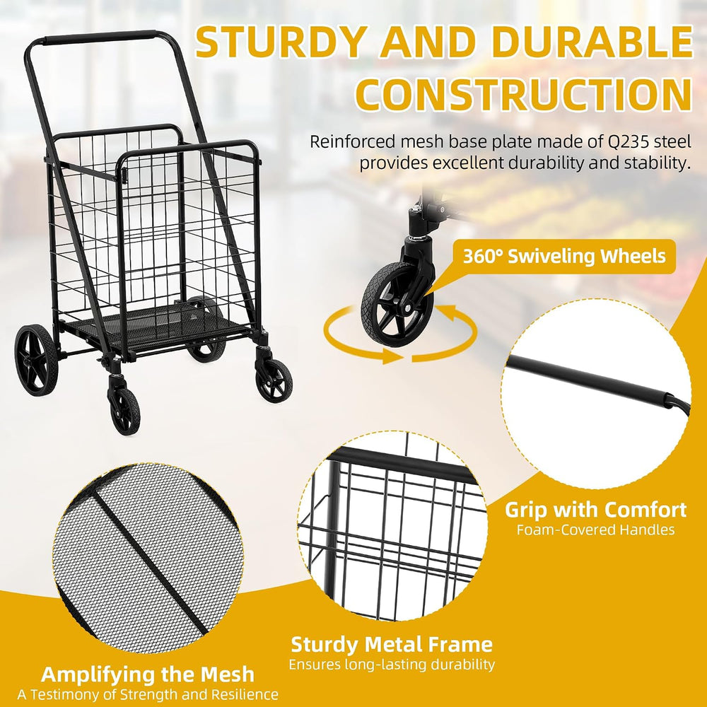 DWVO Utility Foldable Shopping Cart with Wheels, Large Portable Collapsible