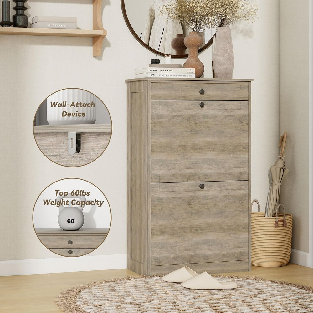 Shoe Cabinet with 2 Flip Drawers, Freestanding Shoe Storage Organizer