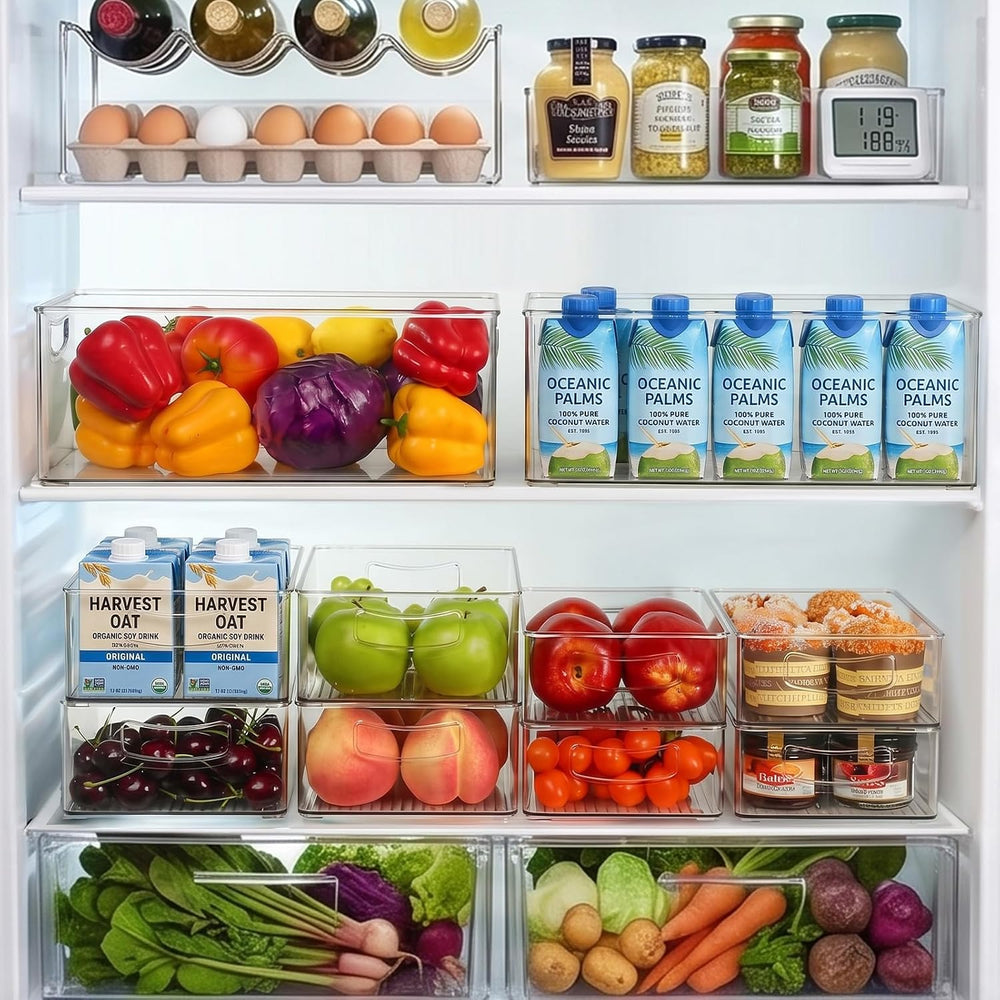 8 Pack Freezer Organizer Bins,Stackable,Clear Bins for Fridge,Pantry