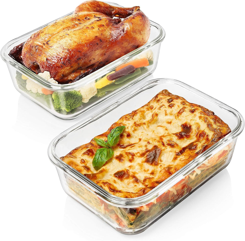 8 Cups/ 63 Oz 4 Piece (2 containers + 2 Lids) Large Glass Food Storage/ Bakin...