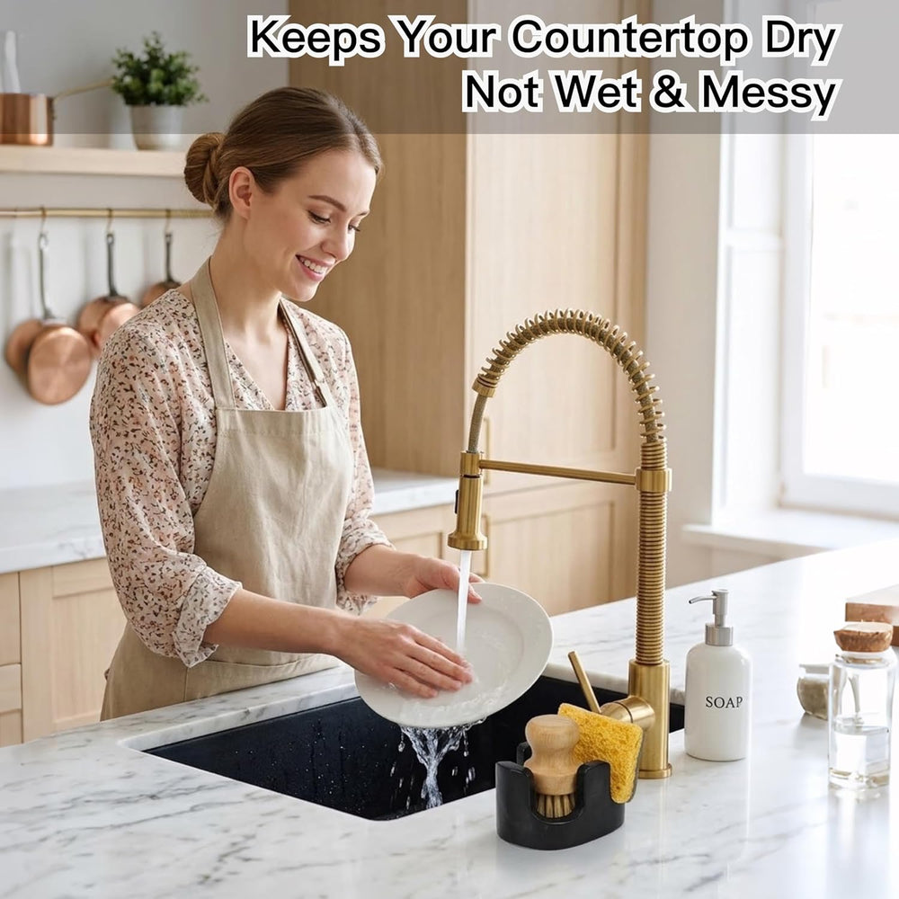 Black Marble Sponge Holder for Kitchen Sink, 2-in-1 Natural Stone Sponge &...