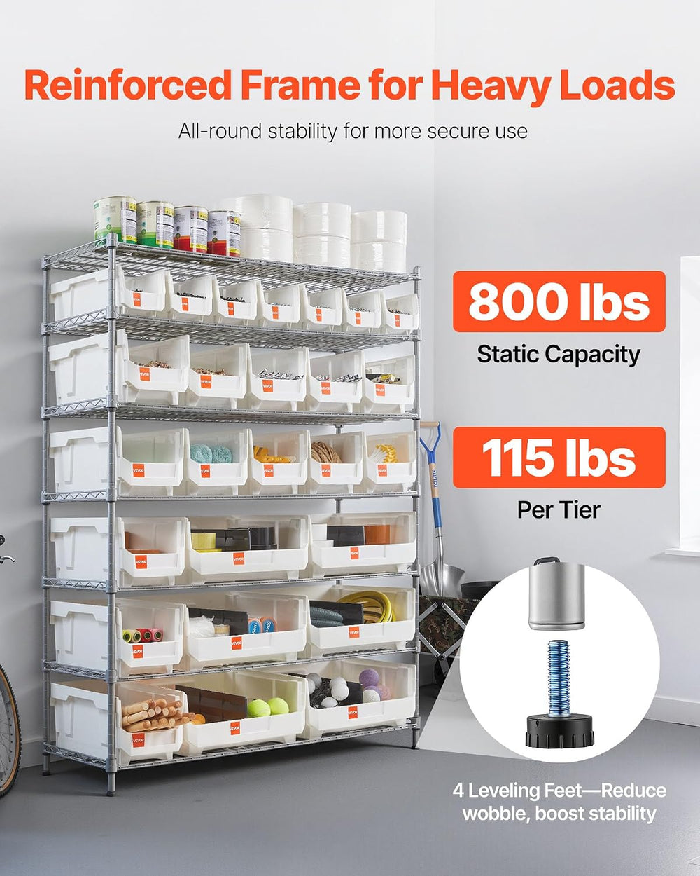 VEVOR 7-Tier Rolling Bin Storage Rack, 26 Organizer Bins, Bin Rack Storage St...