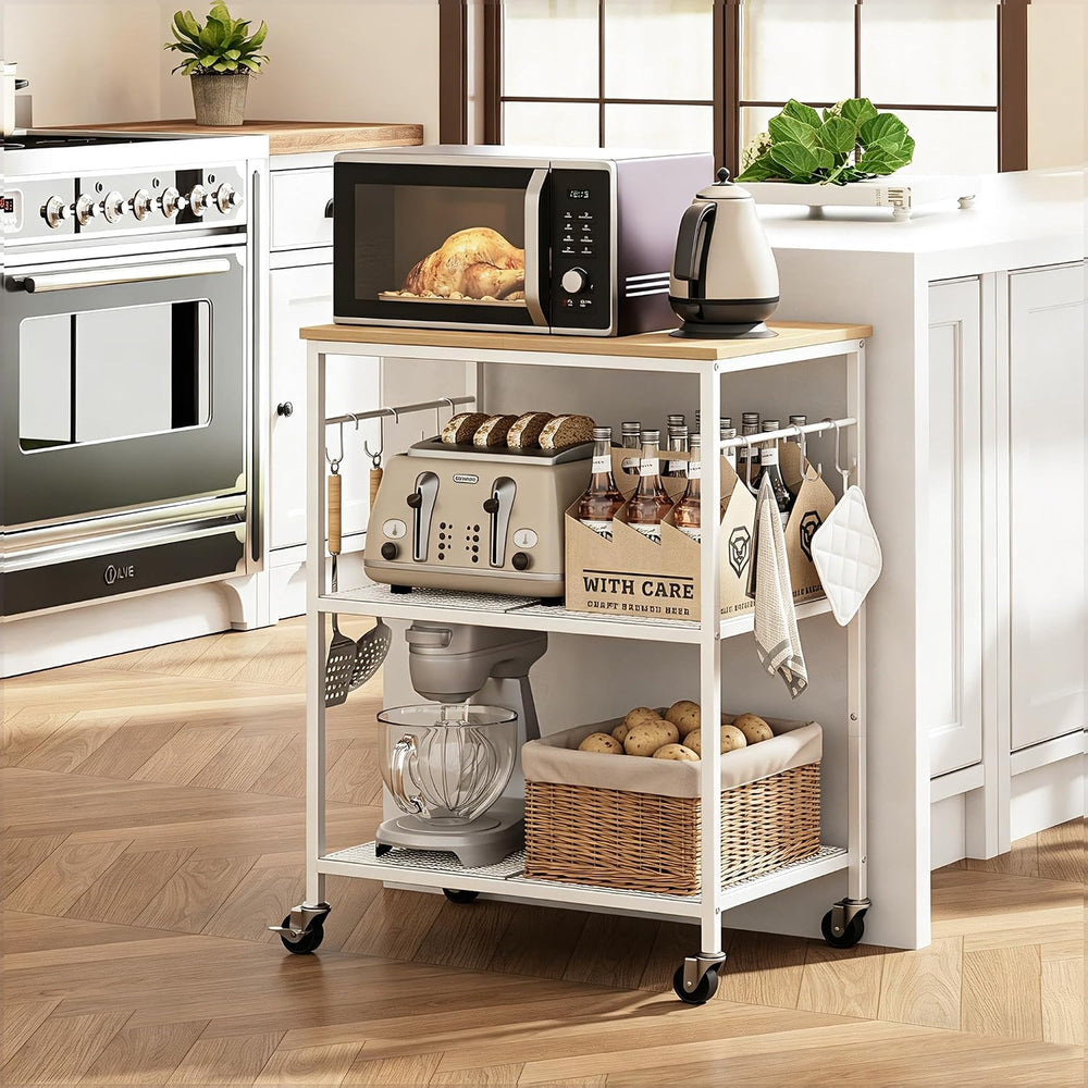 3-Tier Rolling Kitchen Microwave Cart, Utility Cart