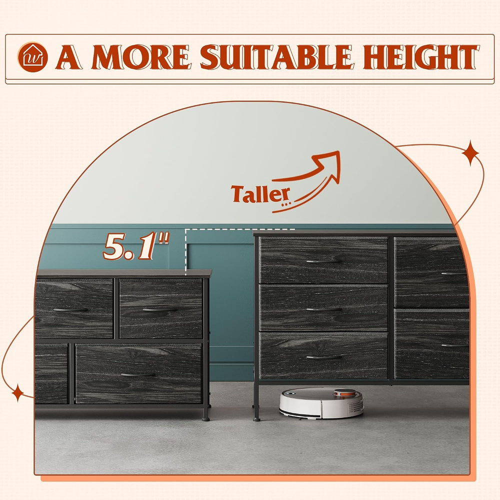 WLIVE Black Dresser for Bedroom, 5 Fabric Chest of Drawers
