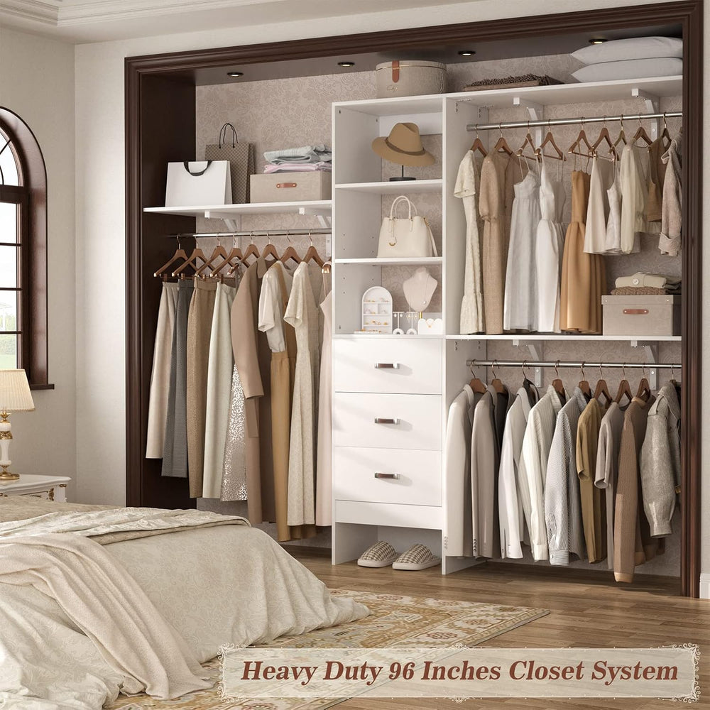 iSunirm 8FT Closet System, 96'' Closet Organizer System with 3 Hangin...