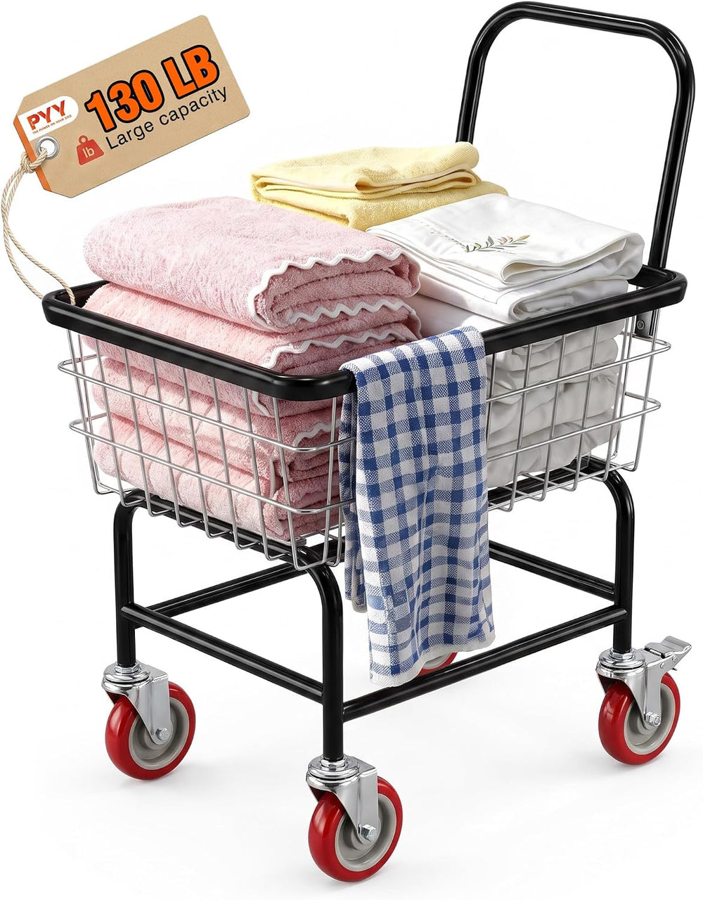 PYY Wire Laundry Cart - 2 Bushels Heavy Duty 7/8" Wire Laundry Basket wi...