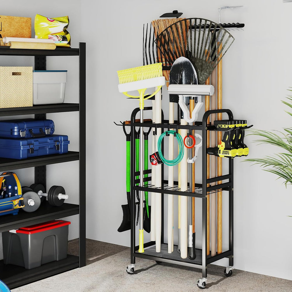 Hadulcet Garden Tool Organizer, Metal Garage Organization and Storage with Lo...